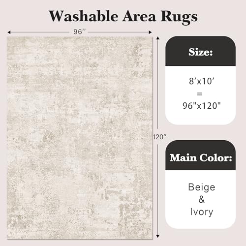 Art&Tuft Beige 8x10 Abstract Washable Area Rug for Living Room