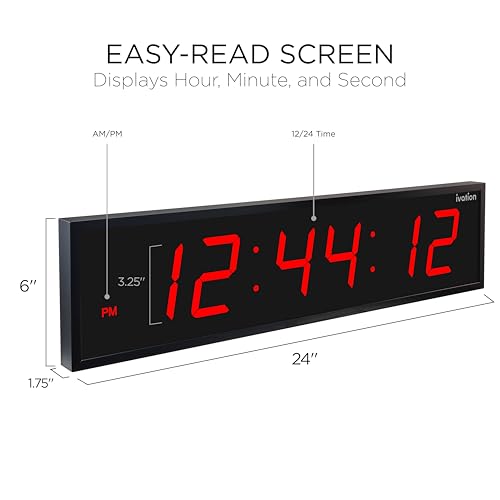 Oversized Digital Wall Clock 24 Inch Red LED Display - Large Modern Timepiece with Remote