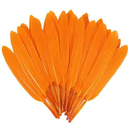 FeelfunFeather 120pcs Orange Goose Cochettes Feather Natural Bulk 4-6 inch 10-15cm for Wedding Party Christmas Halloween Decorations DIY Crafts Goose Cochettes Feather