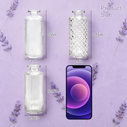 Clear Glass Bud Vases Set of 30 - Small Floral Centerpieces, Textured Designs