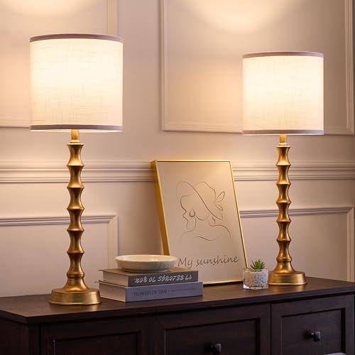 White 28.75-inch Buffet Table Lamps Set of 2 with Gold Bamboo-Inspired Base