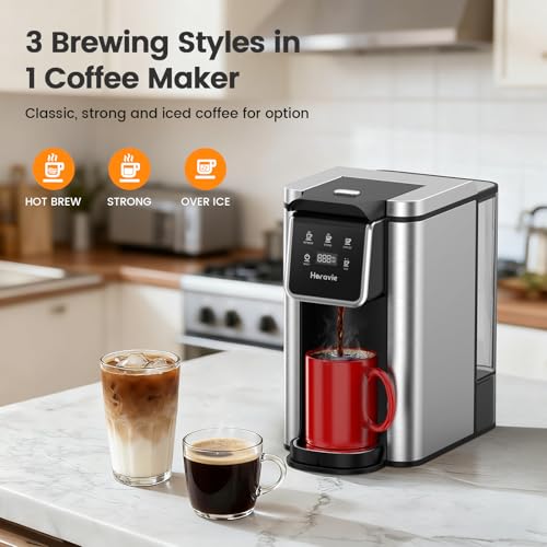 Black 11.2 Inch Single Serve Coffee Maker for K-Cup & Grounds - Strong, Hot & Iced Brew, 6-14oz, 50oz Removable Tank