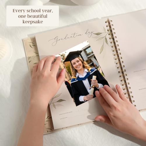 School Years Memory Book & Photo Album Keepsake - Beige, Preschool to 12th Grade