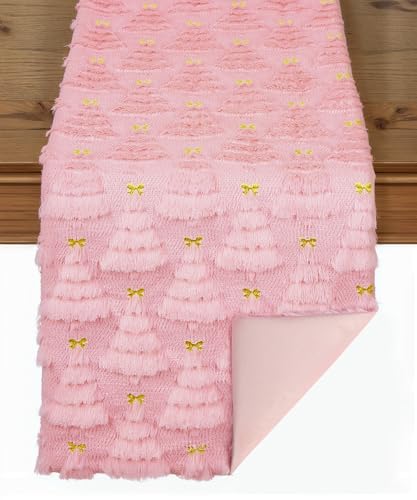 SEGXCFL Pink Tree Christmas Table Runner 72x13in Faux Fur & Velvet Decor