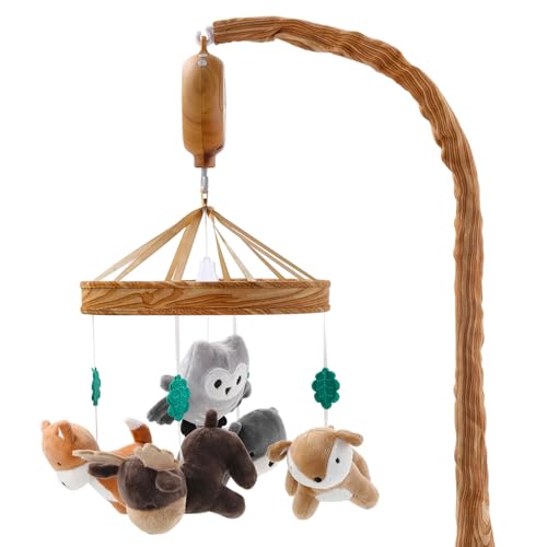 Woodgrain Baby Crib Mobile with 12 Lullabies & Woodland Animals - Tundra Theme