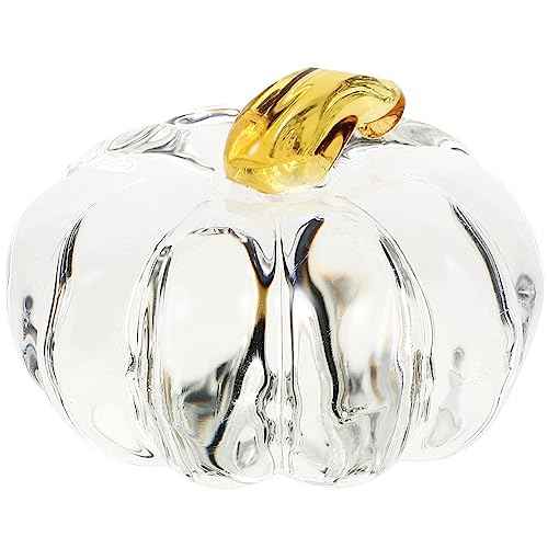 VOSAREA Hand Blown Glass Pumpkin Figurine Crystal Pumpkin Statue Clear Harvest Pumpkin Sculpture Table Accent for Fall Harvest Thanksgiving Halloween Ornament