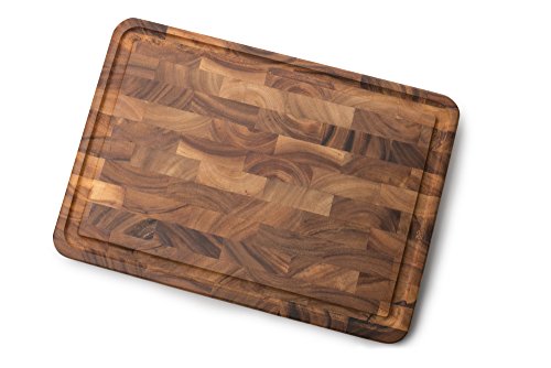 End Grain Acacia Wood Cutting & Serving Board with Juice Channel - 20 x 14 Inches