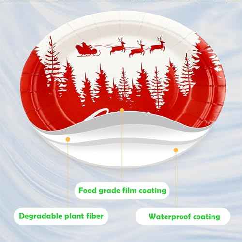 NUMONE Merry Christmas Plates, 50pcs-7inch Tree Holiday Paper Plates Party Supplies Disposable Dinnerware for Christmas Holiday Celebration