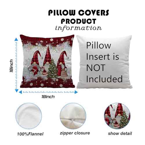 Ayxvt Red Christmas Gnomes Pillow Covers 18x18,Christmas Red Plaid Pillow Covers,Gnomes Christmas Decor,Gnome Christmas Decorations,Christmas Pillow Cases,Christmas Decor