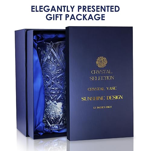 CS Crystal Vase 12-inch Cylinder Sunshine Design - Elegant Flower & Decor Gift