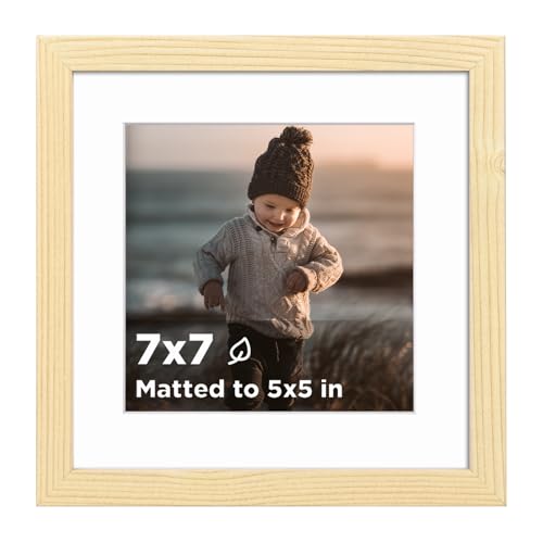 7x7 Picture Frame Wood Grain, Wooden Matted 5x5 for Table