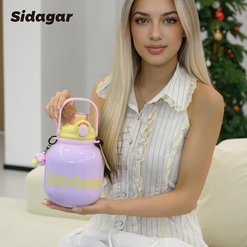 60 oz Insulated Water Bottle with Straw - Purple, Leak-Proof, Double Wall Vacuum