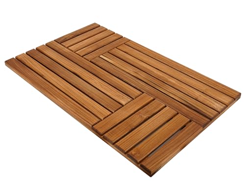 Utoplike 32x20 Inch Teak Wood Bath Mat Non-Slip Shower Floor Mat for Bathroom