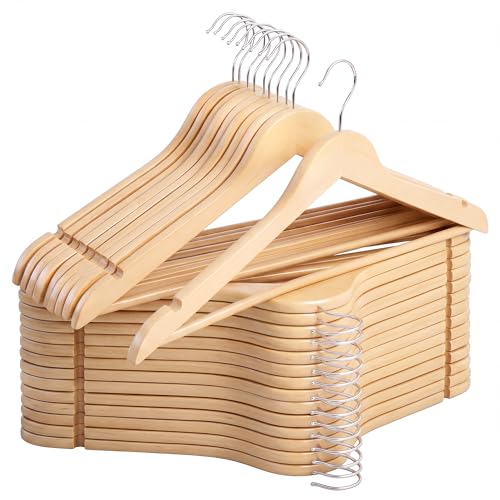 Heavy Duty Wooden Coat Hangers 0.5" Thick - Natural 30 Pack - Contoured Clothing Hangers