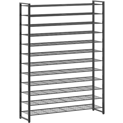 Black 12-Tier Shoe Rack Organizer for Closet and Entryway, Holds 75 Pairs