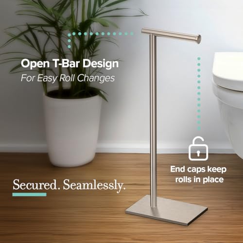 Freestanding Bathroom Toilet Paper Holder Stand Satin Nickel 22.25in