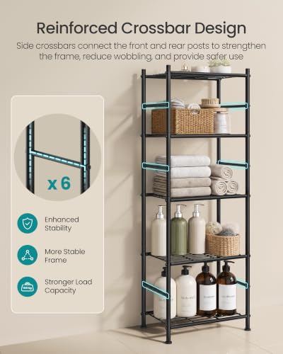 SONGMICS 5-Tier Steel Storage Rack - 15.7 W x 11.8 D x 56.7 H Inch Black Shelving Unit