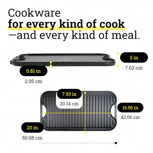 Lodge Reversible Cast Iron Grill and Griddle 20x10.5 Inch, PFOA-Free