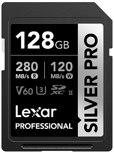 Lexar 128GB Silver PRO SD UHS-II Memory Card 280MB/s V60 U3 4K