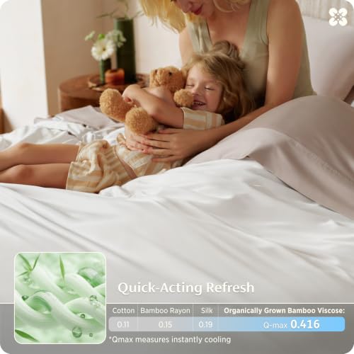 Bedsure Off White King Duvet Cover Set - 100% Organic Bamboo Viscose, Cooling & Soft