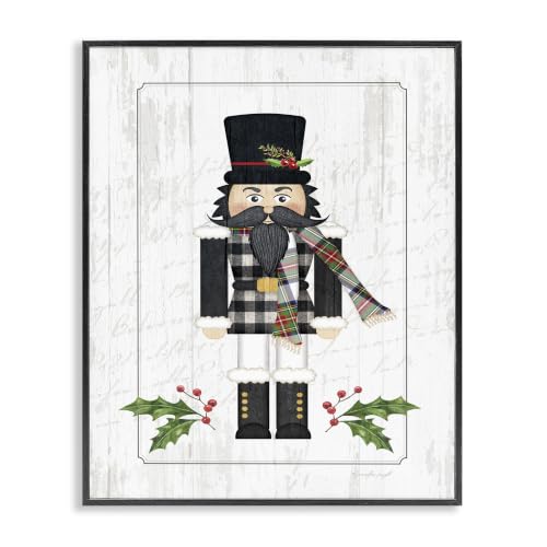 Holly Nutcracker Plaid Framed Art Print - 16x20 Inches, Black Frame, Holiday Wall Decor - Variation: Holly Nutcracker Plaid / Black / 20"L x 16"W