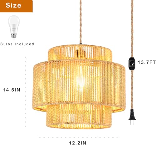 Plug-in Boho Woven Rattan Pendant Light - Dimmable Ceiling Lamp for Living Room & Bedroom - Variation of THIS listing 10