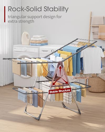 Sakugi Foldable Clothes Drying Rack 55.5" Large Gray 2-Level Adjustable Wings