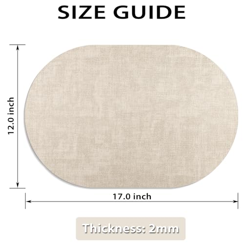 Faux Leather Oval Placemats Set of 6 - Beige, Durable & Heat Resistant