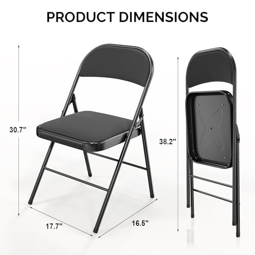 Black 6-Pack Foldable Camping & Indoor Outdoor Chair with Cushioned Seat