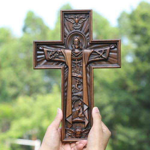 10-Inch Cherry Wood Jesus Crucifix Wall Cross Handmade Religious Decor Gift