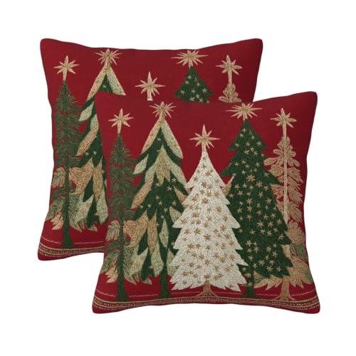 KiuLoam Red Christmas Pillow Covers 20x20 Set of 2 Gold Green Tree
