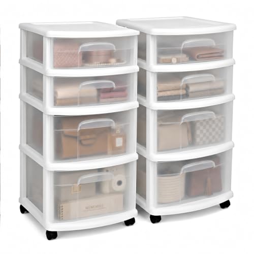HOMZ 4-Tier Storage Cart with Removable Wheels - White, 2 Pack