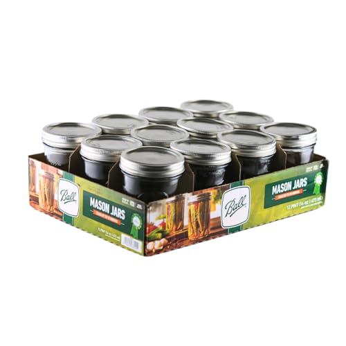 16oz Wide Mouth Mason Jars with Airtight Lids & Bands - Set of 12