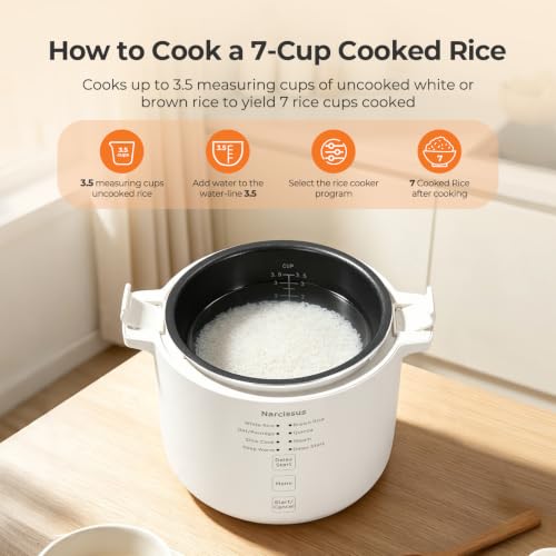 Mini Rice Cooker 3.5-Cup Capacity for White & Brown Rice, Steaming & Slow Cooking