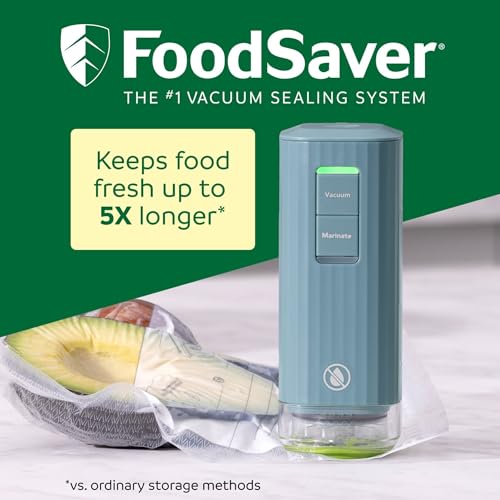FoodSaver Mini Handheld Vacuum Sealer with Marinate Mode & Blue Charging Dock
