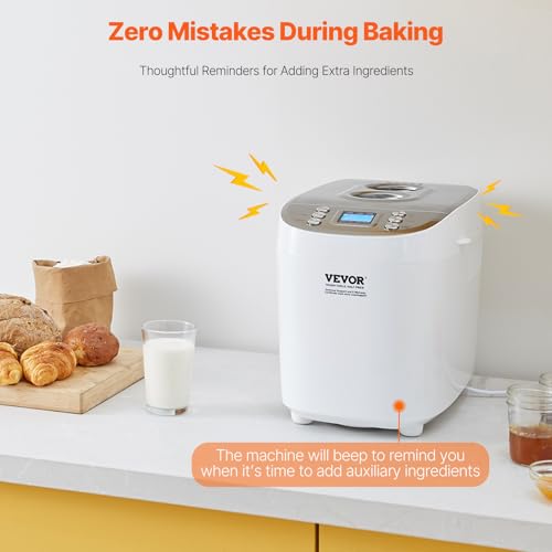 Bread Maker Machine with 15 Menus, Non-Stick Ceramic Pan, 3 Loaf Sizes, Digital & Programmable - White+Silver
