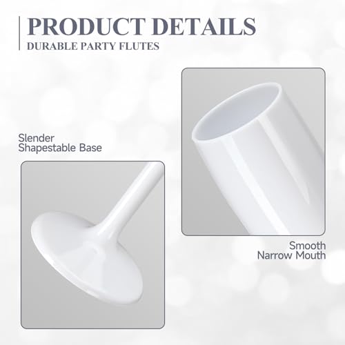 White Acrylic Champagne Flutes 5.4 OZ Unbreakable Reusable Stemmed Glasses for Christmas & Parties