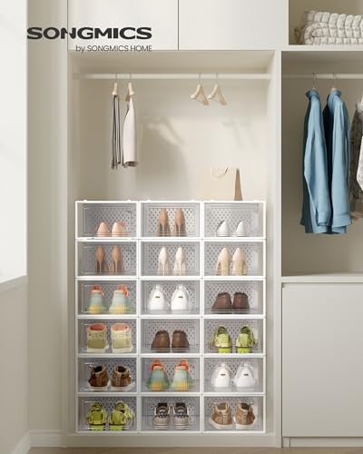 SONGMICS Clear Plastic Shoe Storage Boxes Pack of 18 - Transparent + White Variations