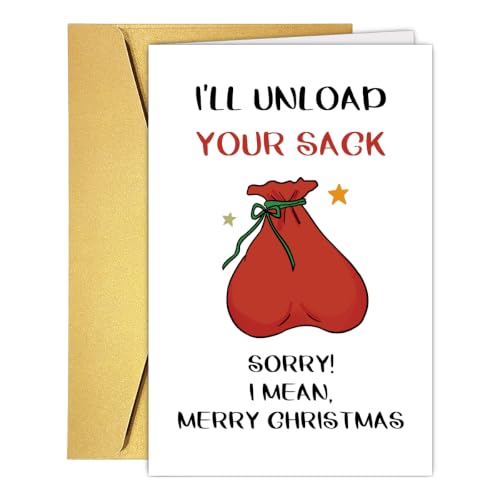 UUEFKTN #2 Cheeky Christmas Card for Husband Boyfriend - Funny Rude Holiday Greeting