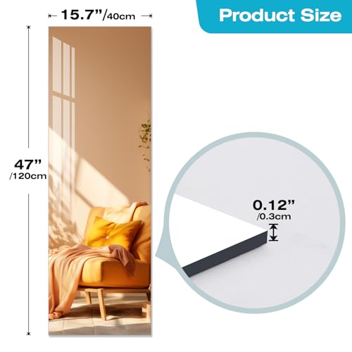 Full Length Acrylic Shatterproof Wall Mirror 47.25x15.75 Inch for Home & Gym