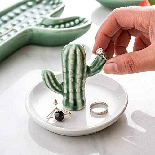 PUDDING CABIN Cactus Ring Holder Dish, Decorative Cactus Decor, Birthday & Christmas Gifts for Women & Girls