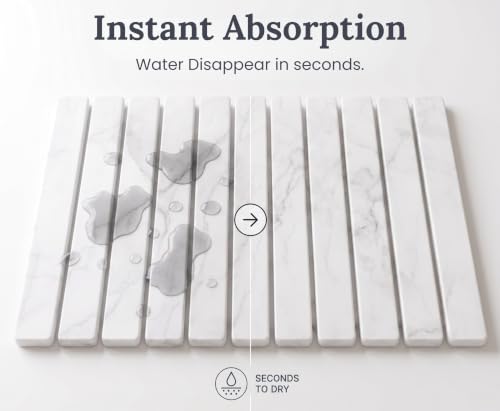 White Stone Dish Drying Mat for Kitchen Counter 24x16, Quick Dry Non-Slip Diatomaceous Earth Pad - Large, Rollable & Multipurpose