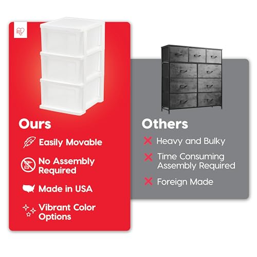 IRIS USA 3-Drawer Slim Storage Organizer 2-Pack - White/Clear, Narrow Design