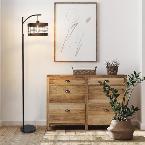 Arc Floor Lamp with Remote & Dimmable LED Bulb - Rustic Industrial Tall Lamp for Living Room & Bedroom