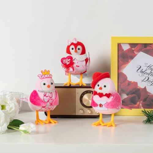3 PCS Decorations Birds,Love Birds Decor Set of 3 Holding Love Sign Birds, Decorations for Home Table Tray Ornaments,Sweet Gifts for Women