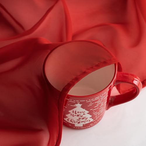 MIULEE Christmas Half Window Sheer Curtain Valance, Extra Wide Rod Pocket Voile Drape for Kitchen Cafe Bathroom Small Window One Panel 60 x 18 Inch Haute Red