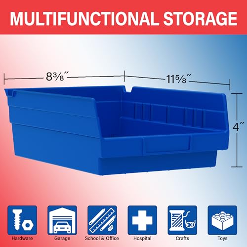 Akro-Mils Heavy Duty Plastic Shelf Bin - Blue / Bin Box, 12x8x4 inch, 12-Pack