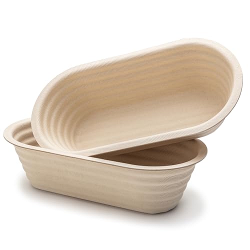 Brod & Taylor 2-Pack Bamboo & Sugarcane Proofing Baskets for Sourdough & Artisan Bread – 10” Batard Banneton Set