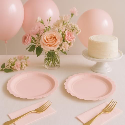 9 Inch Pink Disposable Paper Plates, 50 Count – Sunepany