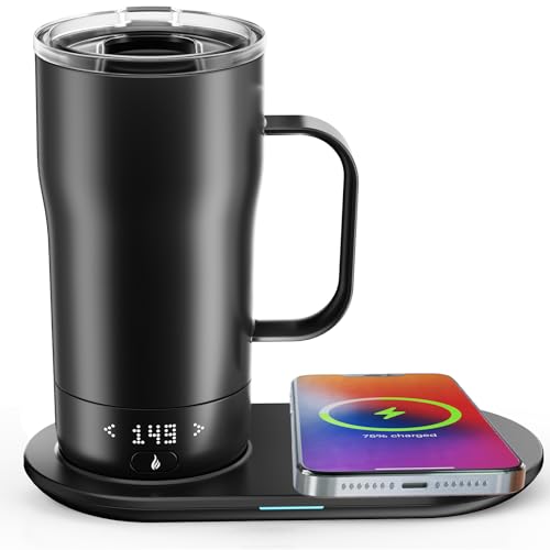 LEGARDLILIU Iron Black 18oz Self-Heating Coffee Mug with App Control, Temperature & LED Display